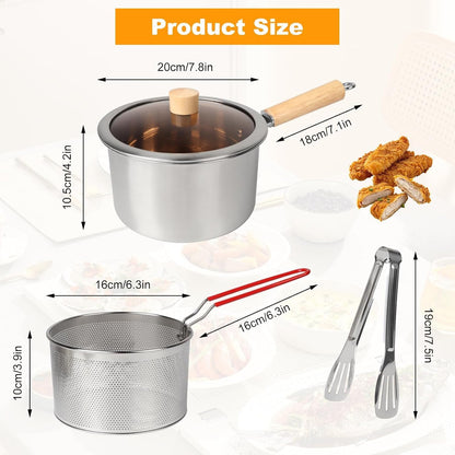 Deep fryer - Deep fryer - Saucepan - Cooking pot - Frying basket - Doughnut pan - Dutch oven - Induction pan - Gas - Electric - Frying set - Kitchen utensils - Kitchen accessories - Including tongs - Stainless steel - Stainless steel - Silver - 1 piece - Image 3