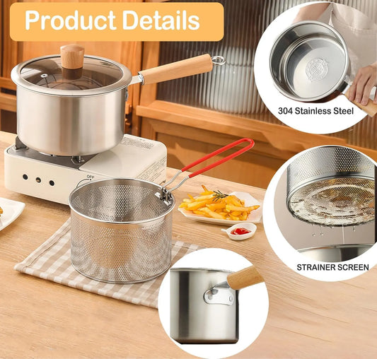Stainless Steel Deep Fryer Pot with Basket for Tempura, Chips and Fried Foods, Suitable for Induction and Gas Cooktops, Silver - Image 4