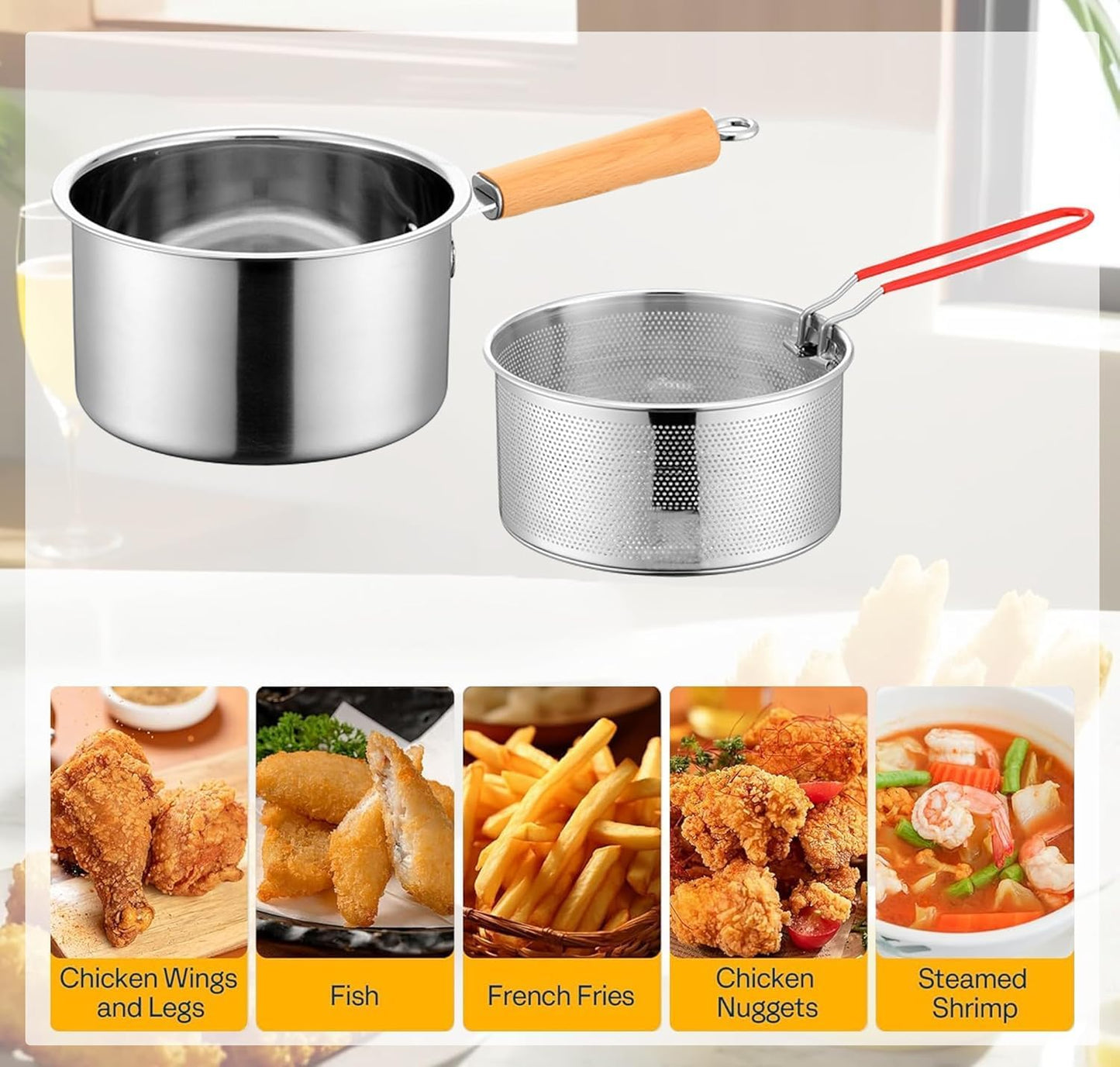 Deep fryer - Deep fryer - Saucepan - Cooking pot - Frying basket - Doughnut pan - Dutch oven - Induction pan - Gas - Electric - Frying set - Kitchen utensils - Kitchen accessories - Including tongs - Stainless steel - Stainless steel - Silver - 1 piece - Image 7