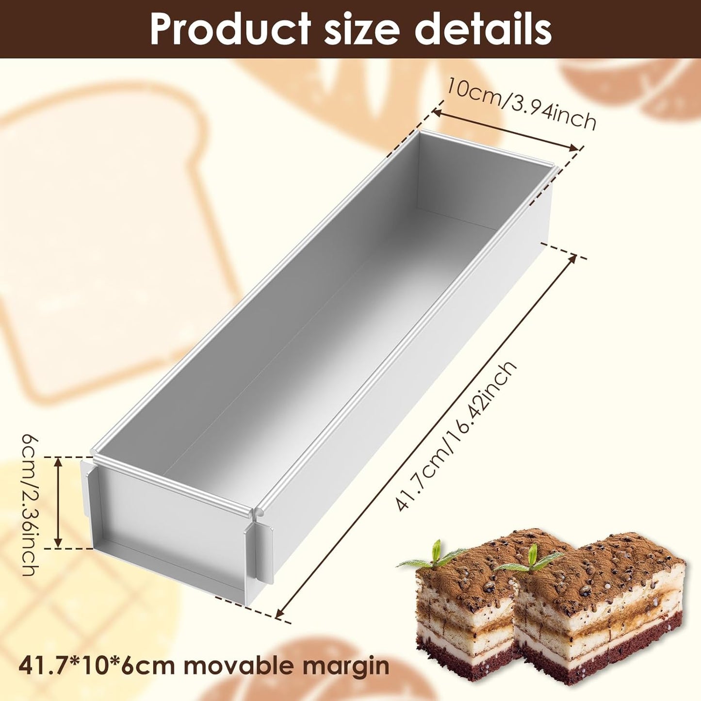 Baking tin - Cake tin - Tiramisu tin - Baking pan - Rectangular cake tin - Terrine tin - Loaf tin - Dessert tin - Pastry - Oblong baking tin - Kitchen utensils - Baking utensils - Kitchen accessories - Stainless steel - Stainless steel - Silver - 1 piece - Image 2