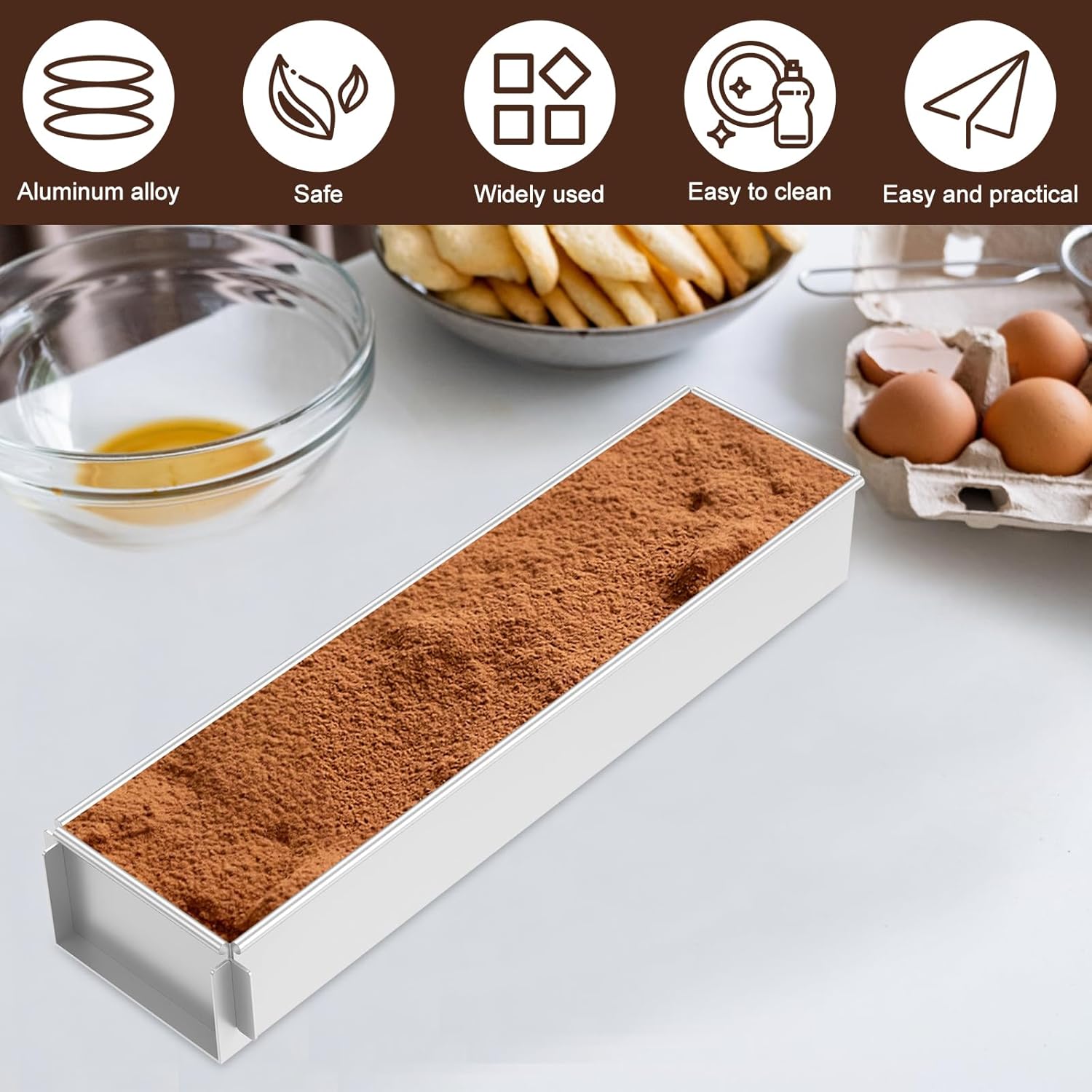 Baking tin - Cake tin - Tiramisu tin - Baking pan - Rectangular cake tin - Terrine tin - Loaf tin - Dessert tin - Pastry - Oblong baking tin - Kitchen utensils - Baking utensils - Kitchen accessories - Stainless steel - Stainless steel - Silver - 1 piece - Image 3
