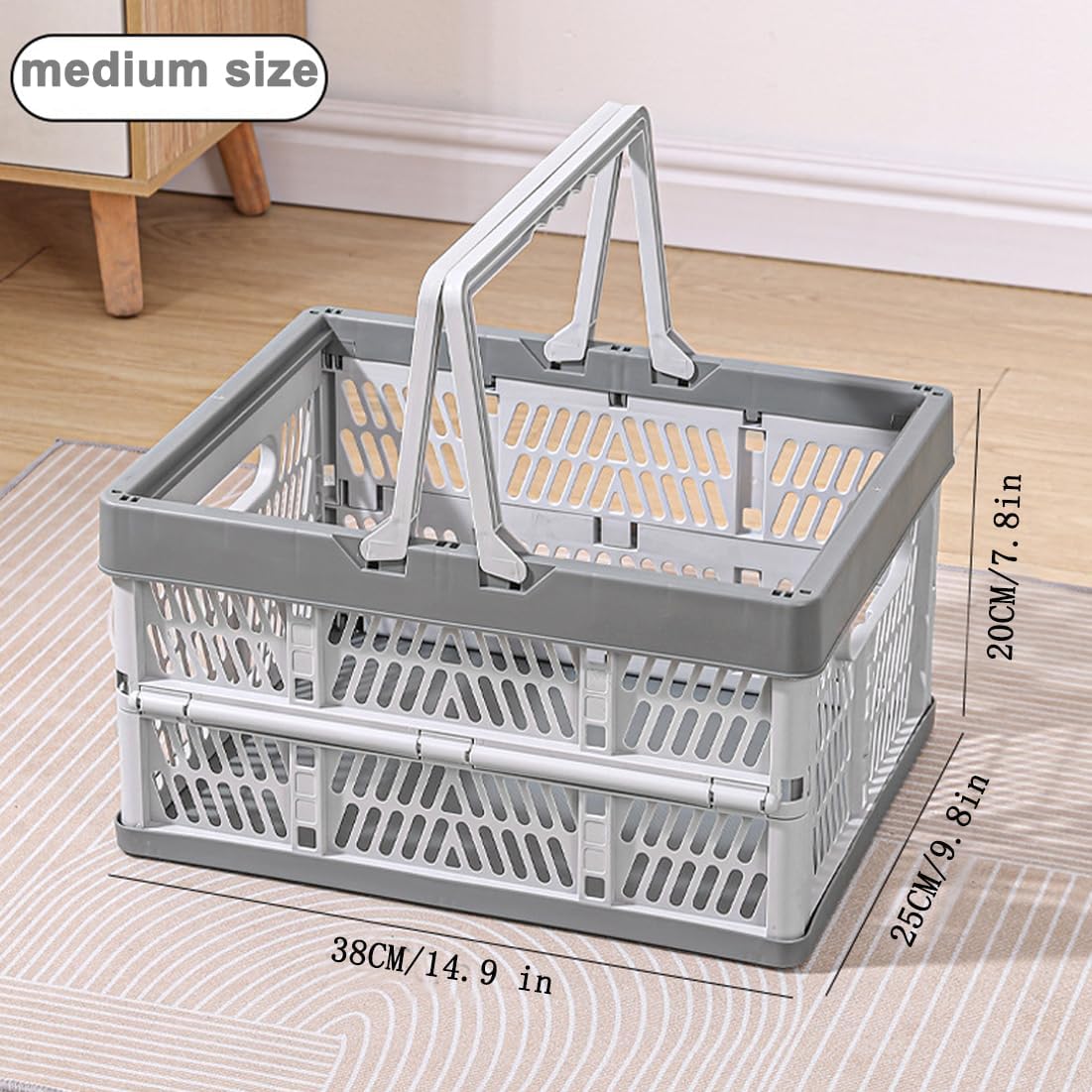 Folding Crate - Folding Crate - Shopping Basket - Storage Basket - Collapsible Basket - Shopping Crate - Storage Box - Plastic Crate - Camping - Car Organizer - Foldable - Stackable - With Handles - Trunk - Gray White - 1 Piece - Image 2