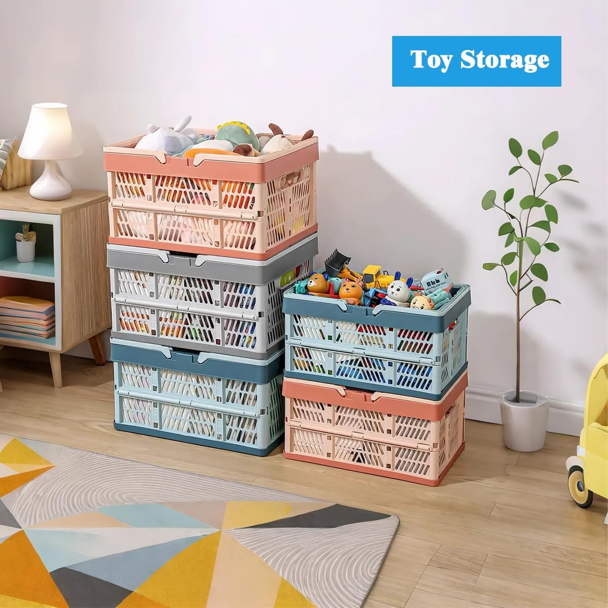 Folding Crate - Folding Crate - Shopping Basket - Storage Basket - Collapsible Basket - Shopping Crate - Storage Box - Plastic Crate - Camping - Car Organizer - Foldable - Stackable - With Handles - Trunk - Gray White - 1 Piece - Image 4
