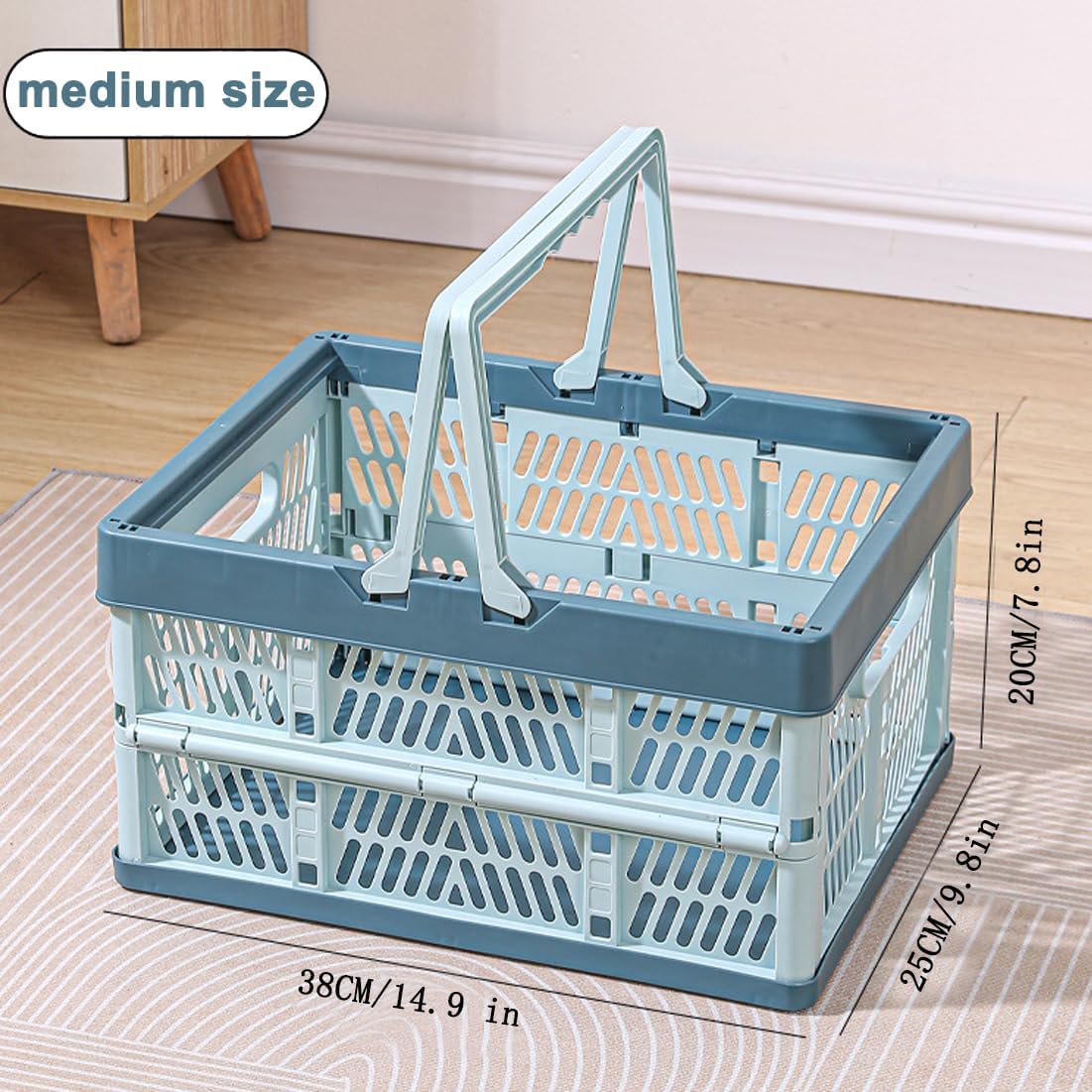 Folding Crate - Folding Crate - Shopping Basket - Storage Basket - Collapsible Basket - Shopping Crate - Storage Box - Plastic Crate - Camping - Car Organizer - Foldable - Stackable - With Handles - Trunk - Blue Gray - 1 Piece - Image 2