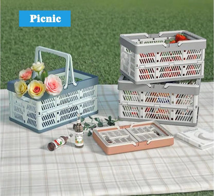 Folding Crate - Folding Crate - Shopping Basket - Storage Basket - Collapsible Basket - Shopping Crate - Storage Box - Plastic Crate - Camping - Car Organizer - Foldable - Stackable - With Handles - Trunk - Blue Gray - 1 Piece - Image 6
