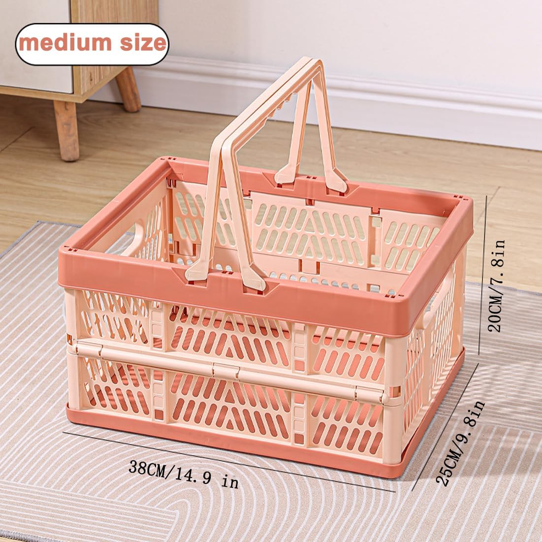 Folding Crate - Folding Crate - Shopping Basket - Storage Basket - Collapsible Basket - Shopping Crate - Storage Box - Plastic Crate - Camping - Car Organizer - Foldable - Stackable - With Handles - Trunk - Pink - 1 Piece - Image 2