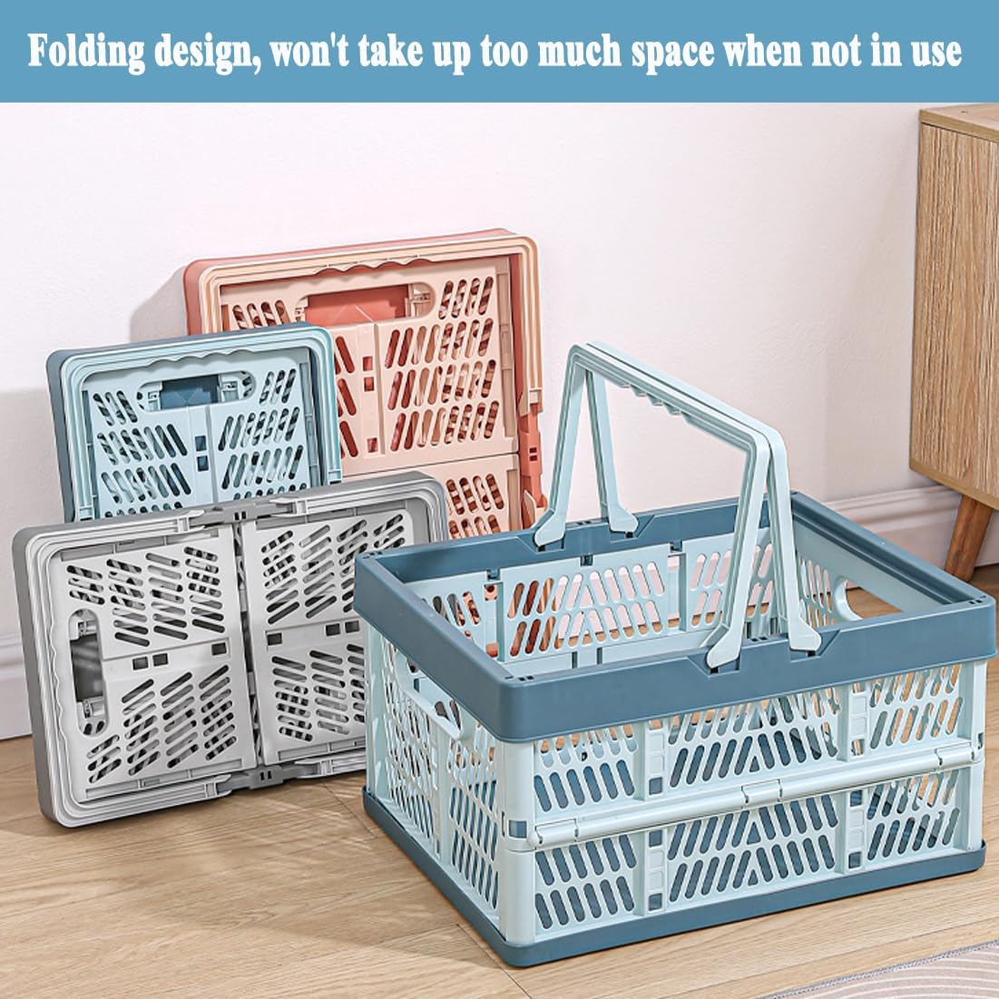 Folding Crate - Folding Crate - Shopping Basket - Storage Basket - Collapsible Basket - Shopping Crate - Storage Box - Plastic Crate - Camping - Car Organizer - Foldable - Stackable - With Handles - Trunk - Pink - 1 Piece - Image 3