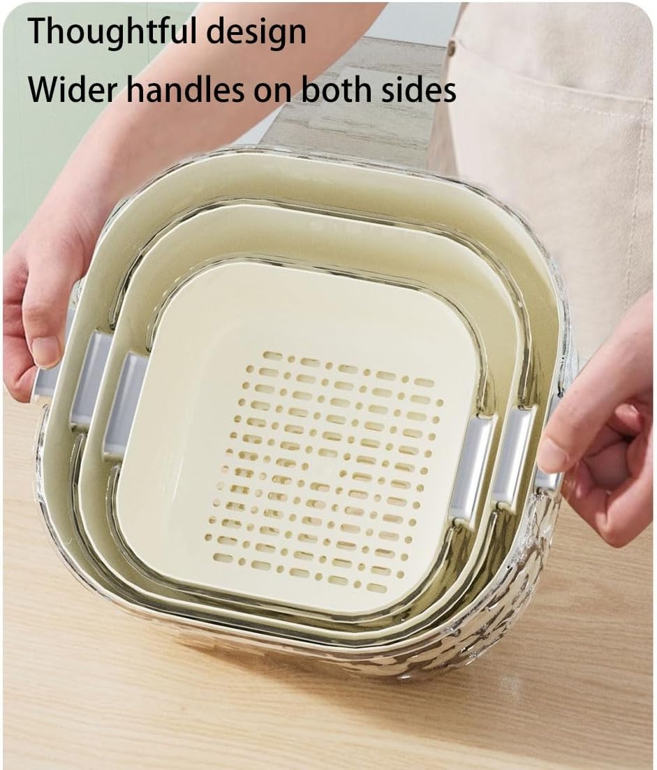 Colander - Kitchen Colander - Sieve - Fruit Basket - Vegetable Basket - Draining Set - Washing Colander - Double Layered - With Bowl - Kitchen Organization - Fruits and Vegetables - Pasta and Rice - Stackable - Multifunctional - 3 Sizes - Milky White - 6  - Image 6