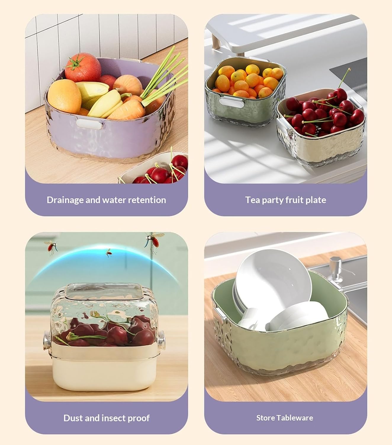 Colander - Kitchen Colander - Sieve - Fruit Basket - Vegetable Basket - Draining Set - Washing Colander - Double Layered - With Bowl - Kitchen Organization - Fruits and Vegetables - Pasta and Rice - Stackable - Multifunctional - 3 Sizes - Milky White - 6  - Image 7