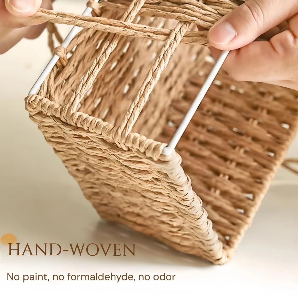 Storage Basket - Basket Set - Wicker Basket - Woven Basket - Cabinet Basket - Bathroom Basket - Storage Box - Drawer Organizer - Living Room - Bedroom - Bathroom Accessories - With Fabric Lining - Floral Print - Country Style - 3 Sizes - Natural - 3 Piece - Image 5