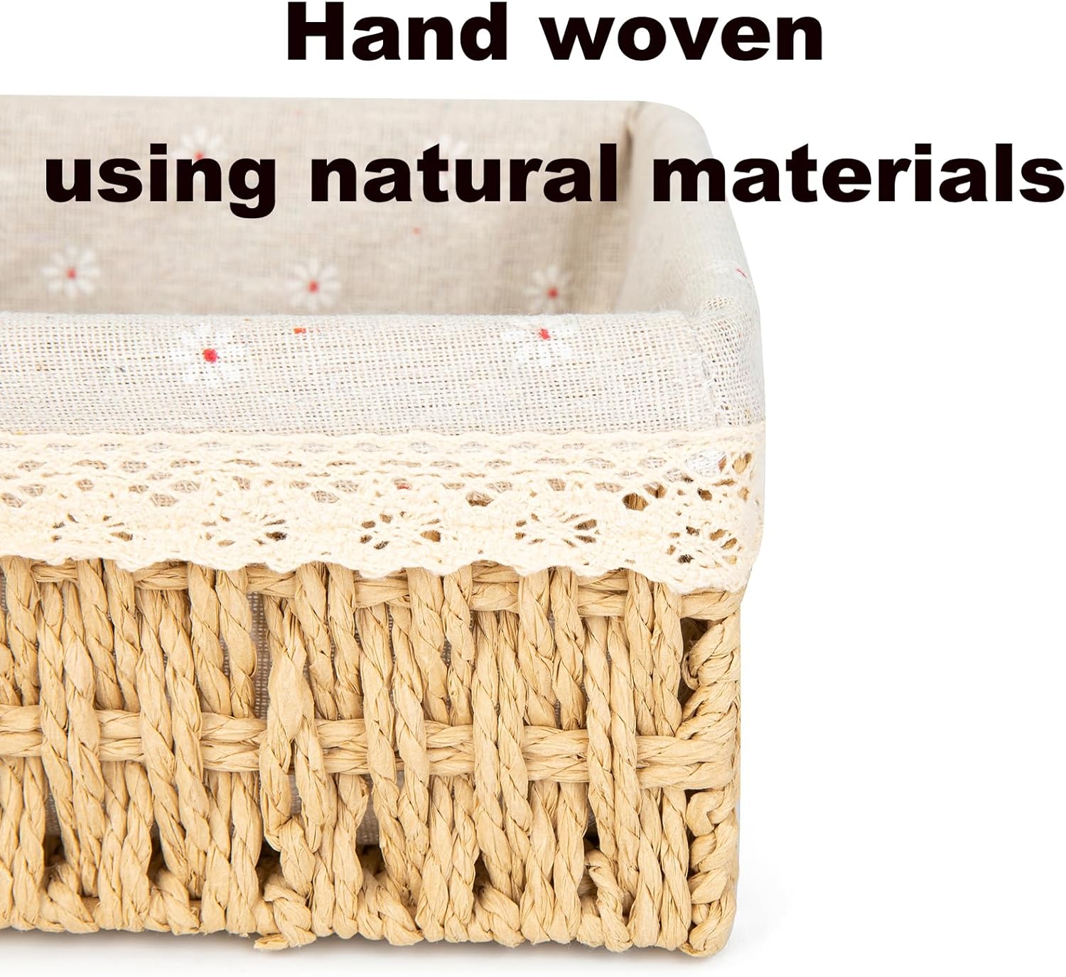 Storage Basket - Basket Set - Wicker Basket - Woven Basket - Cabinet Basket - Bathroom Basket - Storage Box - Drawer Organizer - Living Room - Bedroom - Bathroom Accessories - With Fabric Lining - Floral Print - Country Style - 3 Sizes - Natural - 3 Piece - Image 7