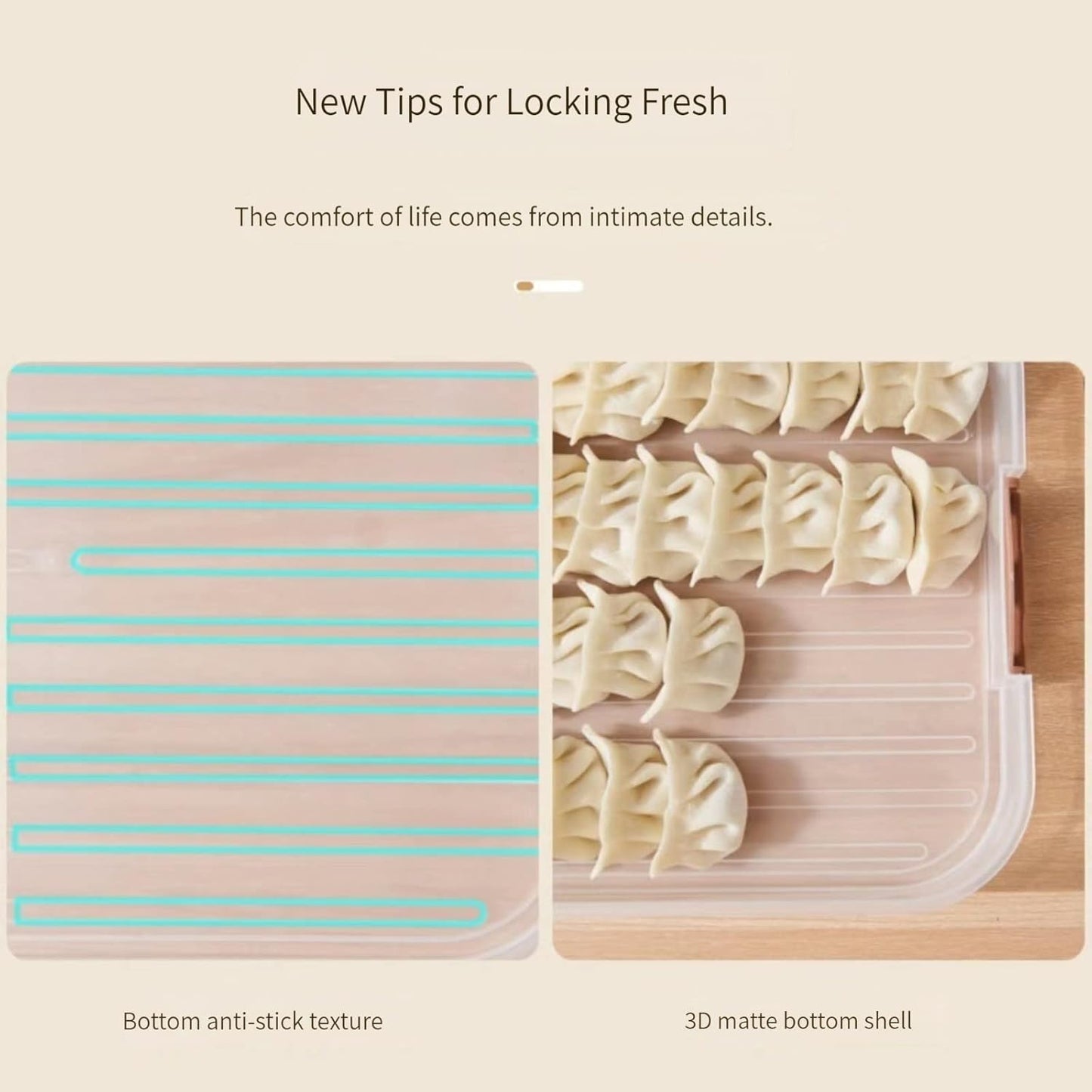 Food Storage Containers - Freezer Containers - Fridge Organizer - Storage Boxes with Lid - Kitchen Storage Box - Meat Box - Food Container - Stackable - 4 Layers - With Handle - Food Storage Box - Large Capacity - Freezer - Cream White - 1 Piece - Image 2