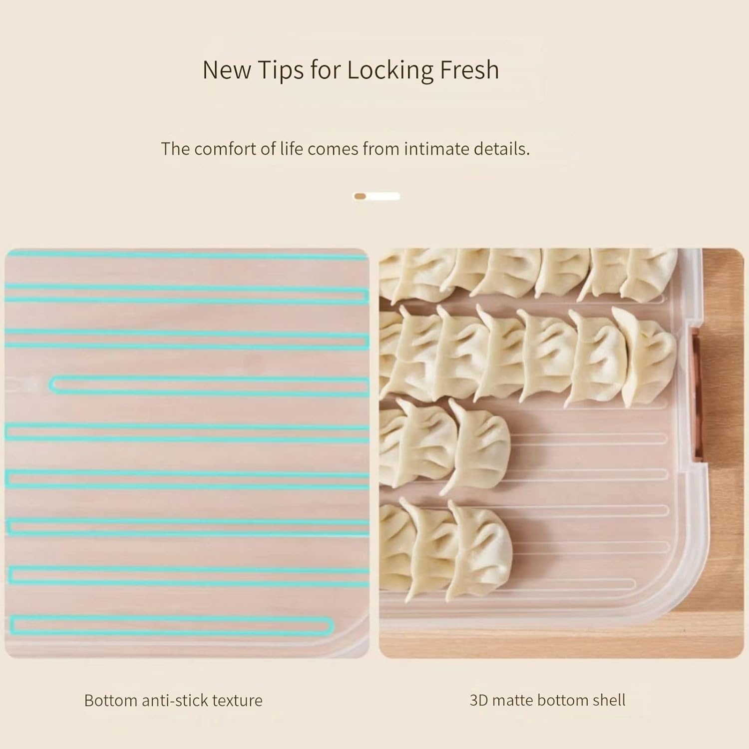 Food Storage Containers - Freezer Containers - Fridge Organizer - Storage Boxes with Lid - Kitchen Storage Box - Meat Box - Food Container - Stackable - 4 Layers - With Handle - Food Storage Box - Large Capacity - Freezer - Cream White - 1 Piece - Image 2