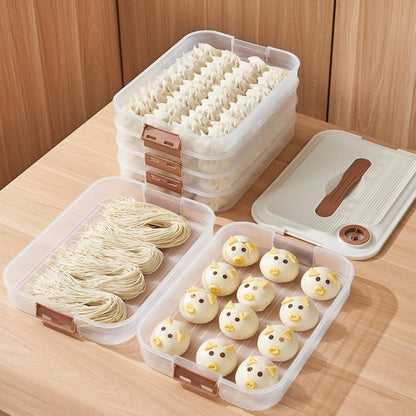 Food Storage Containers - Freezer Containers - Fridge Organizer - Storage Boxes with Lid - Kitchen Storage Box - Meat Box - Food Container - Stackable - 4 Layers - With Handle - Food Storage Box - Large Capacity - Freezer - Cream White - 1 Piece - Image 3