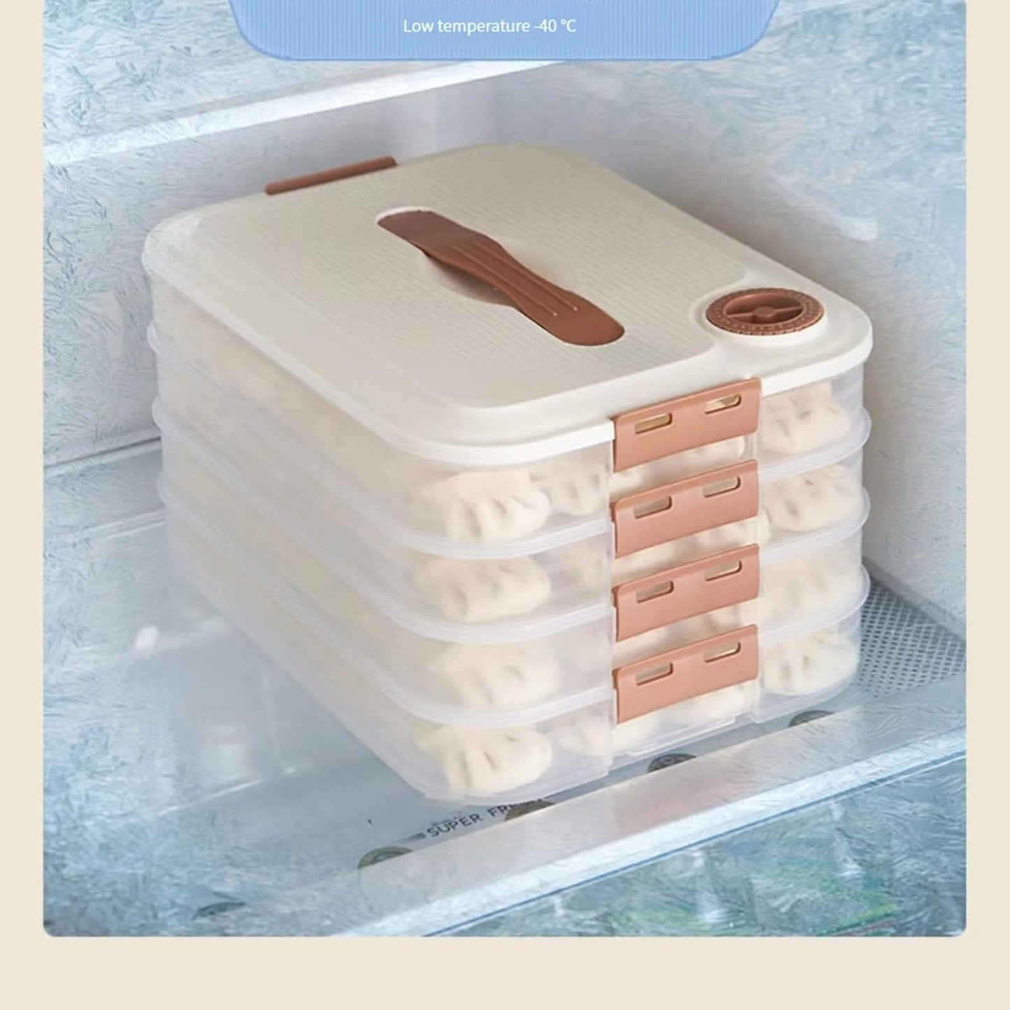 Food Storage Containers - Freezer Containers - Fridge Organizer - Storage Boxes with Lid - Kitchen Storage Box - Meat Box - Food Container - Stackable - 4 Layers - With Handle - Food Storage Box - Large Capacity - Freezer - Cream White - 1 Piece - Image 4