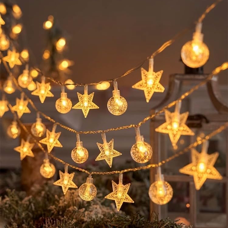 Fairy Lights - Mood Lighting - Indoor Christmas Lights - Fairy Lights - Stars and Bulbs - Party Lights - Living Room Decoration - Bedroom - Battery Operated - LED Lighting - Christmas Lights - 3 Meters - 20 Lights - Warm White - 1 Piece - Image 2