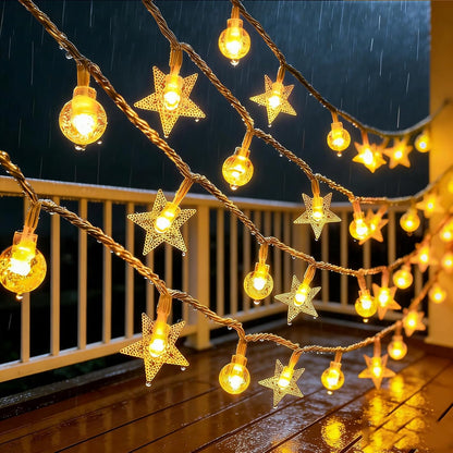 Fairy Lights - Mood Lighting - Indoor Christmas Lights - Fairy Lights - Stars and Bulbs - Party Lights - Living Room Decoration - Bedroom - Battery Operated - LED Lighting - Christmas Lights - 3 Meters - 20 Lights - Warm White - 1 Piece - Image 3