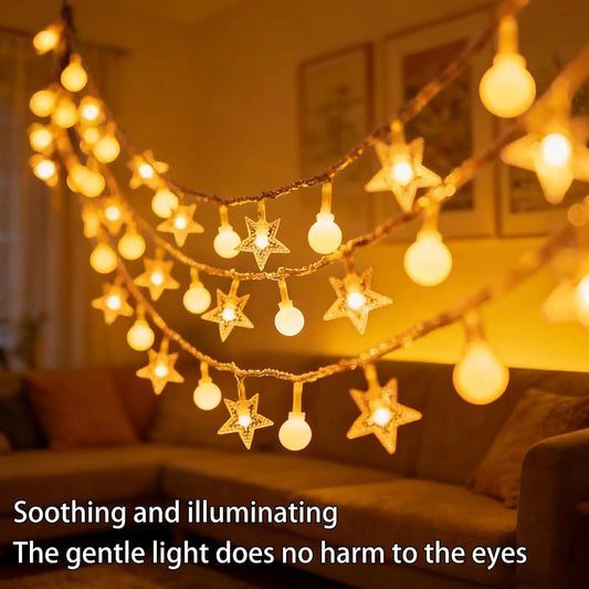 1 Piece LED Star and Bulb Fairy Lights for Indoor Christmas Decor, Battery-Powered Warm White String Lighting, 3 m, 20 Lights - Image 4