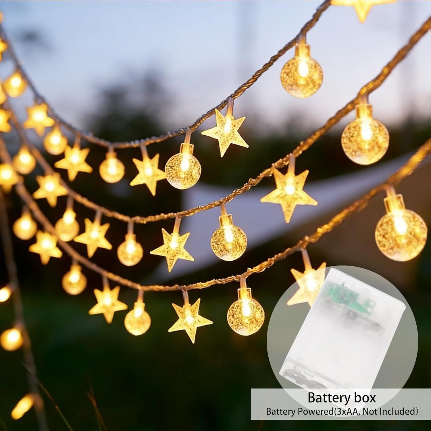 Fairy Lights - Mood Lighting - Indoor Christmas Lights - Fairy Lights - Stars and Bulbs - Party Lights - Living Room Decoration - Bedroom - Battery Operated - LED Lighting - Christmas Lights - 3 Meters - 20 Lights - Warm White - 1 Piece - Image 6