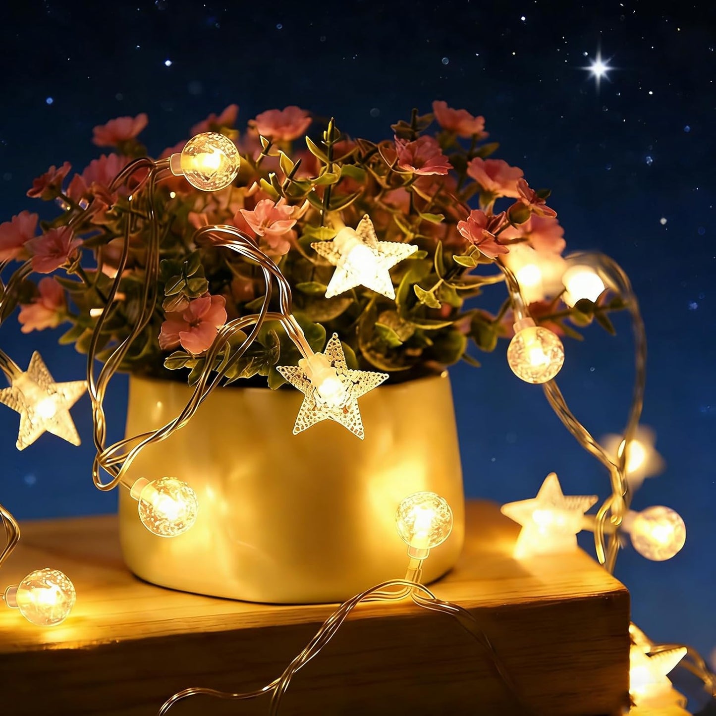 Fairy Lights - Mood Lighting - Indoor Christmas Lights - Fairy Lights - Stars and Bulbs - Party Lights - Living Room Decoration - Bedroom - Battery Operated - LED Lighting - Christmas Lights - 3 Meters - 20 Lights - Warm White - 1 Piece - Image 7