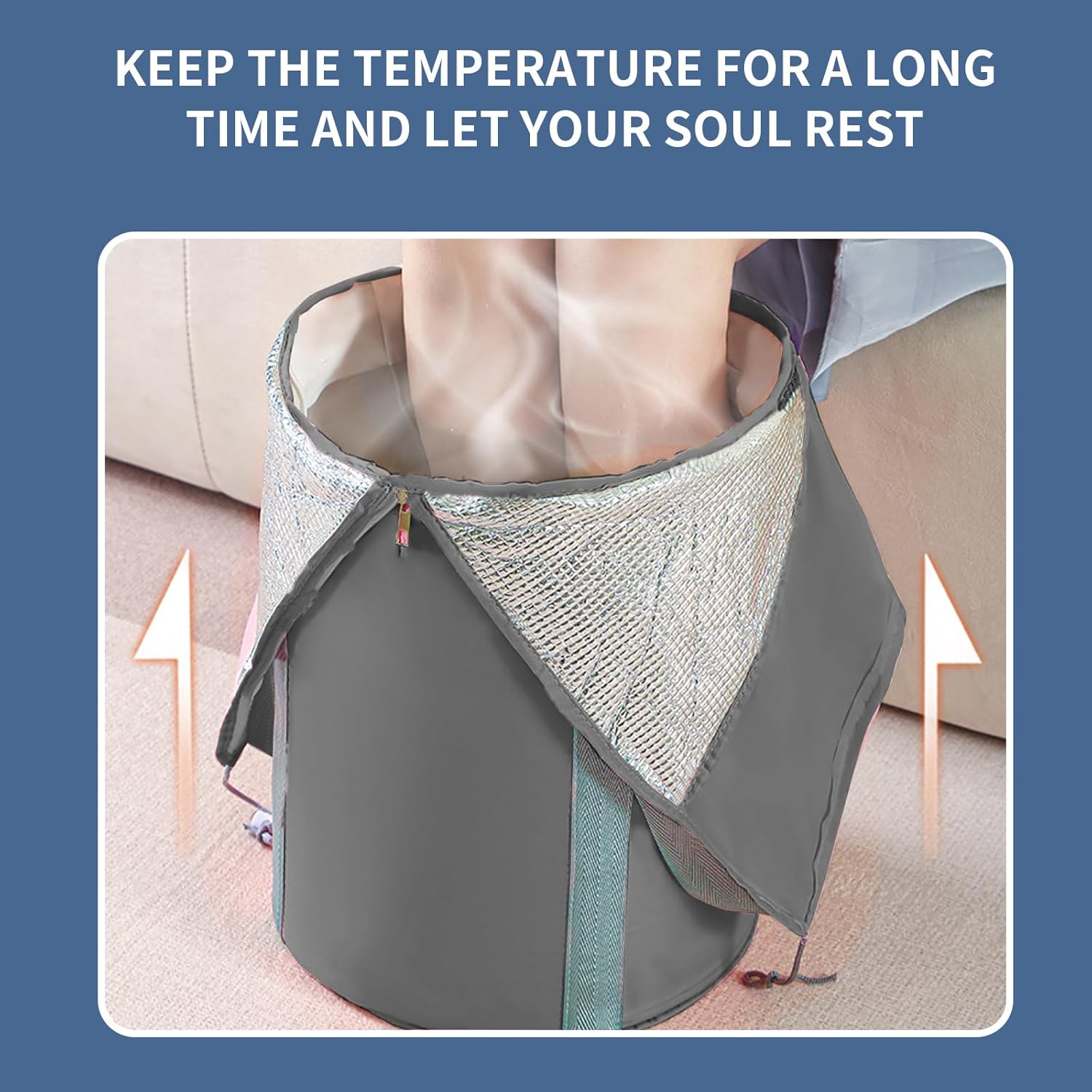 Foot Bath - Foot Bath - Foldable Bucket - Portable Water Bag - Collapsible Wash Basin - Wellness - Home Spa - Foot Warmer - High Edge - With Lid - Thermal Insulation - Travel and Camping - Waterproof - Gray - 1 Piece - Image 3