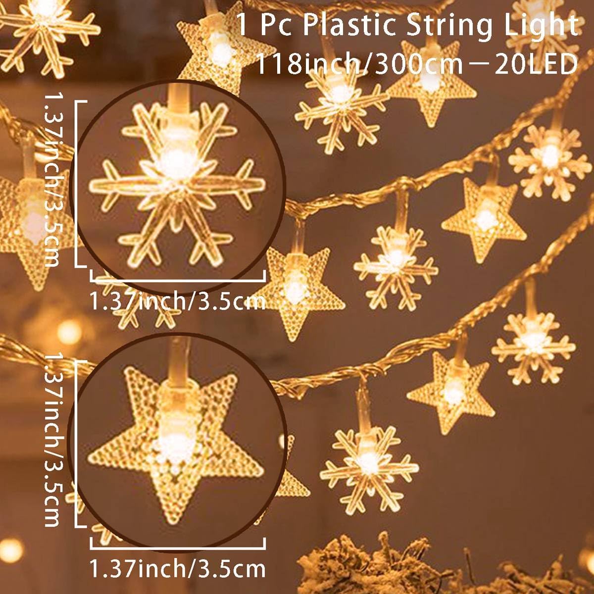 Indoor Christmas Lights - Star and Snowflake Light String - Christmas Decorations - Christmas Lights - Christmas Tree Lights - Living Room Mood Lighting - LED Lights - Window Decoration - Party Lights - Warm White - 1 Piece - Image 2