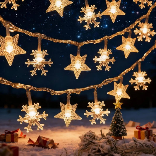 1 Piece LED Star and Snowflake Fairy Lights for Indoor Christmas Decor, Warm White String Lighting for Windows and Bedrooms - Image 3