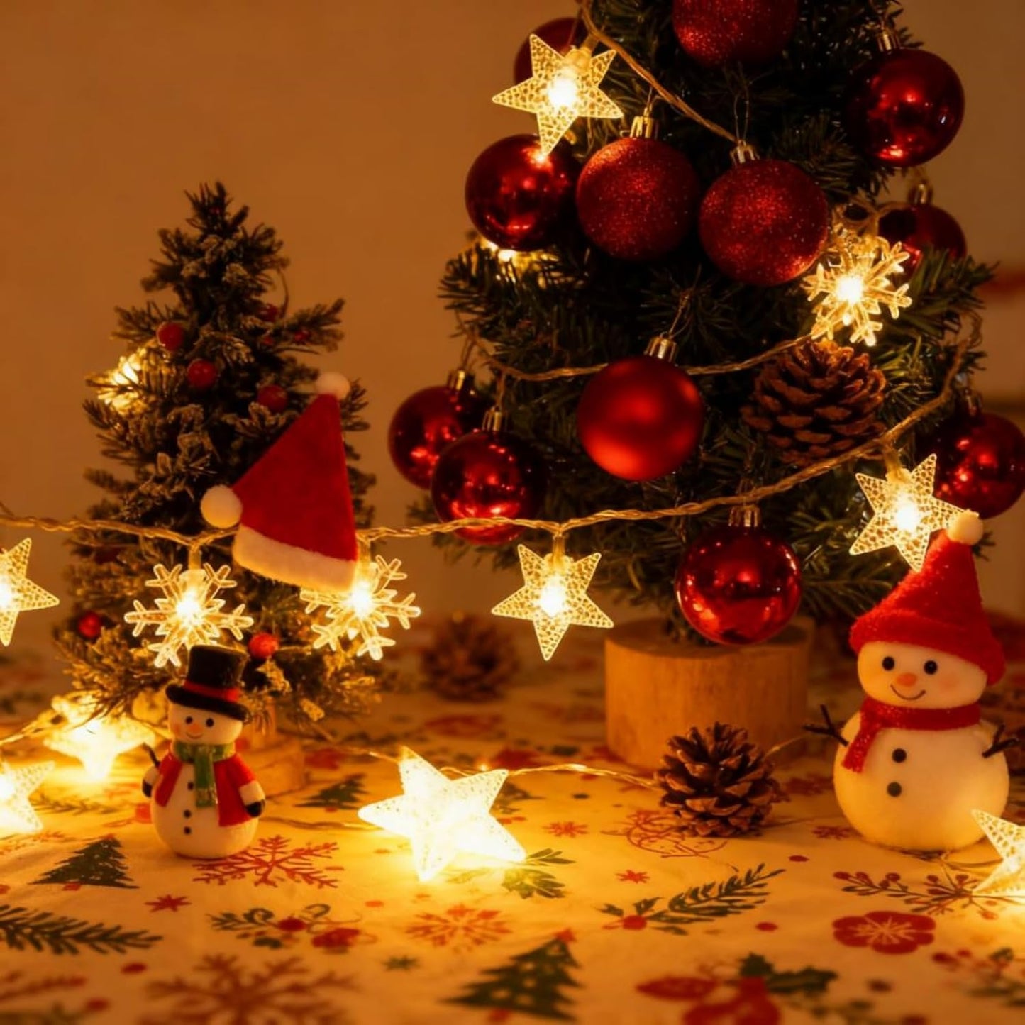 Indoor Christmas Lights - Star and Snowflake Light String - Christmas Decorations - Christmas Lights - Christmas Tree Lights - Living Room Mood Lighting - LED Lights - Window Decoration - Party Lights - Warm White - 1 Piece - Image 4