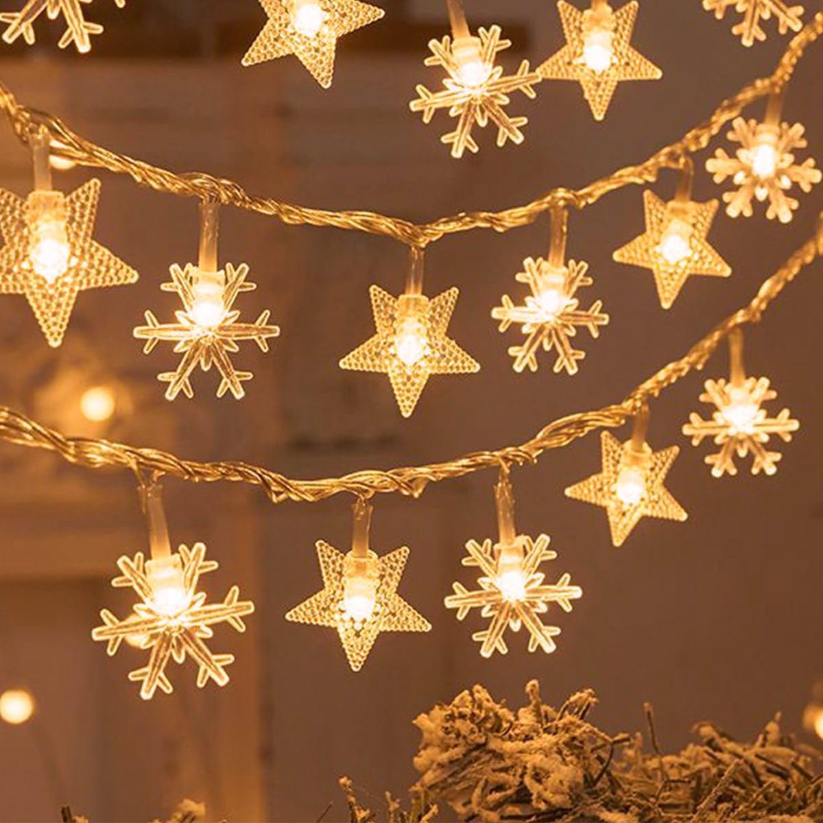 Indoor Christmas Lights - Star and Snowflake Light String - Christmas Decorations - Christmas Lights - Christmas Tree Lights - Living Room Mood Lighting - LED Lights - Window Decoration - Party Lights - Warm White - 1 Piece - Image 6