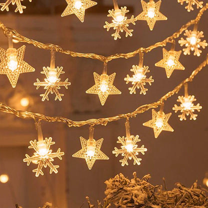 Indoor Christmas Lights - Star and Snowflake Light String - Christmas Decorations - Christmas Lights - Christmas Tree Lights - Living Room Mood Lighting - LED Lights - Window Decoration - Party Lights - Warm White - 1 Piece - Image 6