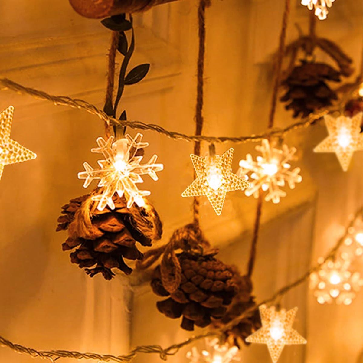 Indoor Christmas Lights - Star and Snowflake Light String - Christmas Decorations - Christmas Lights - Christmas Tree Lights - Living Room Mood Lighting - LED Lights - Window Decoration - Party Lights - Warm White - 1 Piece - Image 7
