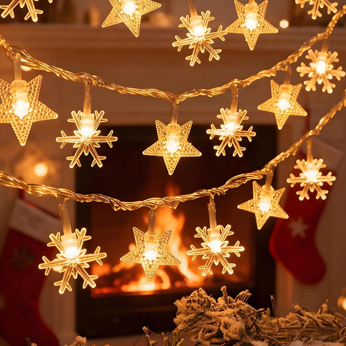 Indoor Christmas Lights - Star and Snowflake Light String - Christmas Decorations - Christmas Lights - Christmas Tree Lights - Living Room Mood Lighting - LED Lights - Window Decoration - Party Lights - Warm White - 1 Piece - Image 8