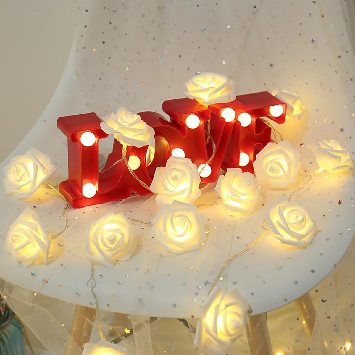 Rose Lights - Living Room Mood Lighting - LED Lights - Bedroom Decoration - Artificial Flowers - Wedding Decoration - Home Accessories - Light Chain - Room Decoration - Party Lighting - Warm White - 1 Piece - Image 3