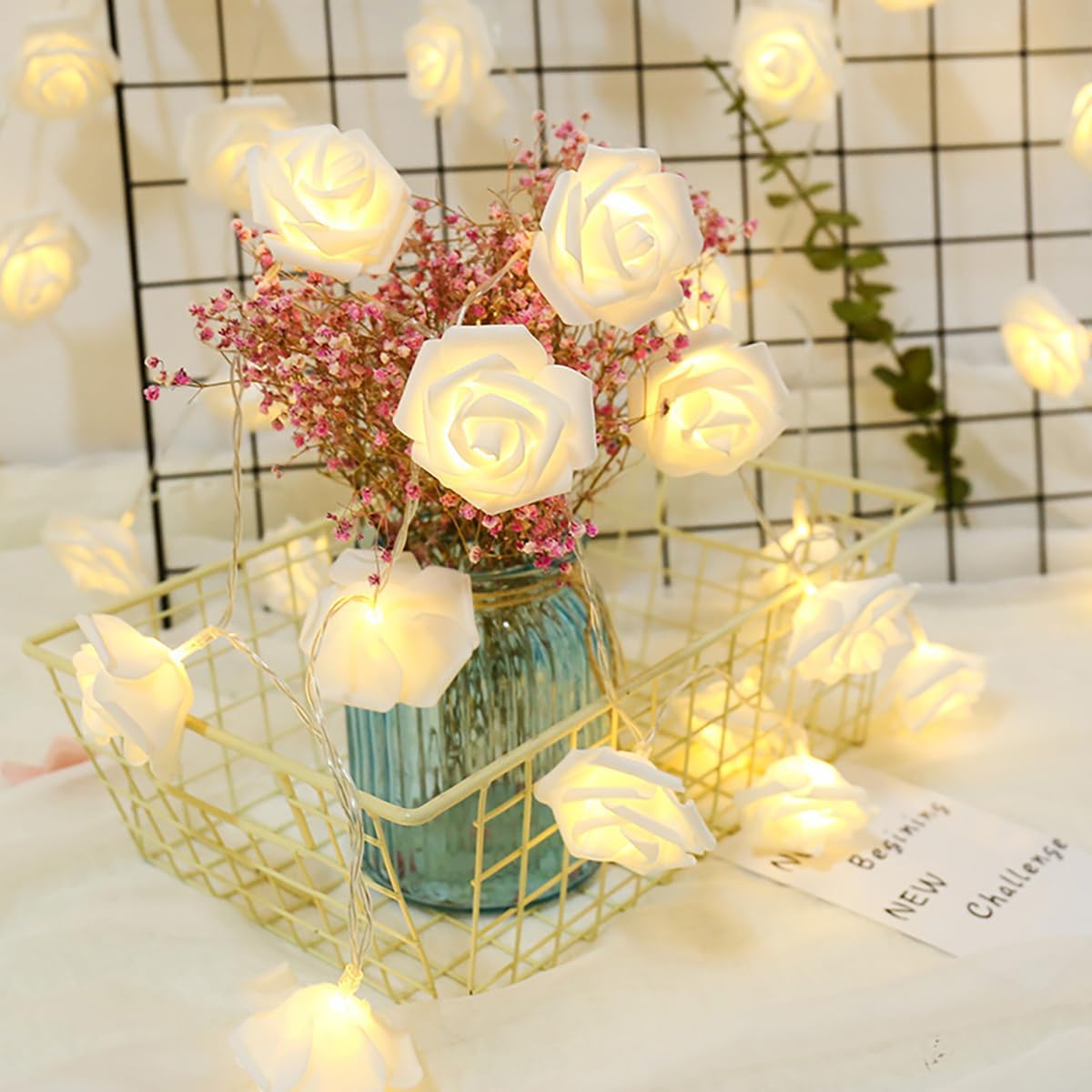 Rose Lights - Living Room Mood Lighting - LED Lights - Bedroom Decoration - Artificial Flowers - Wedding Decoration - Home Accessories - Light Chain - Room Decoration - Party Lighting - Warm White - 1 Piece - Image 4
