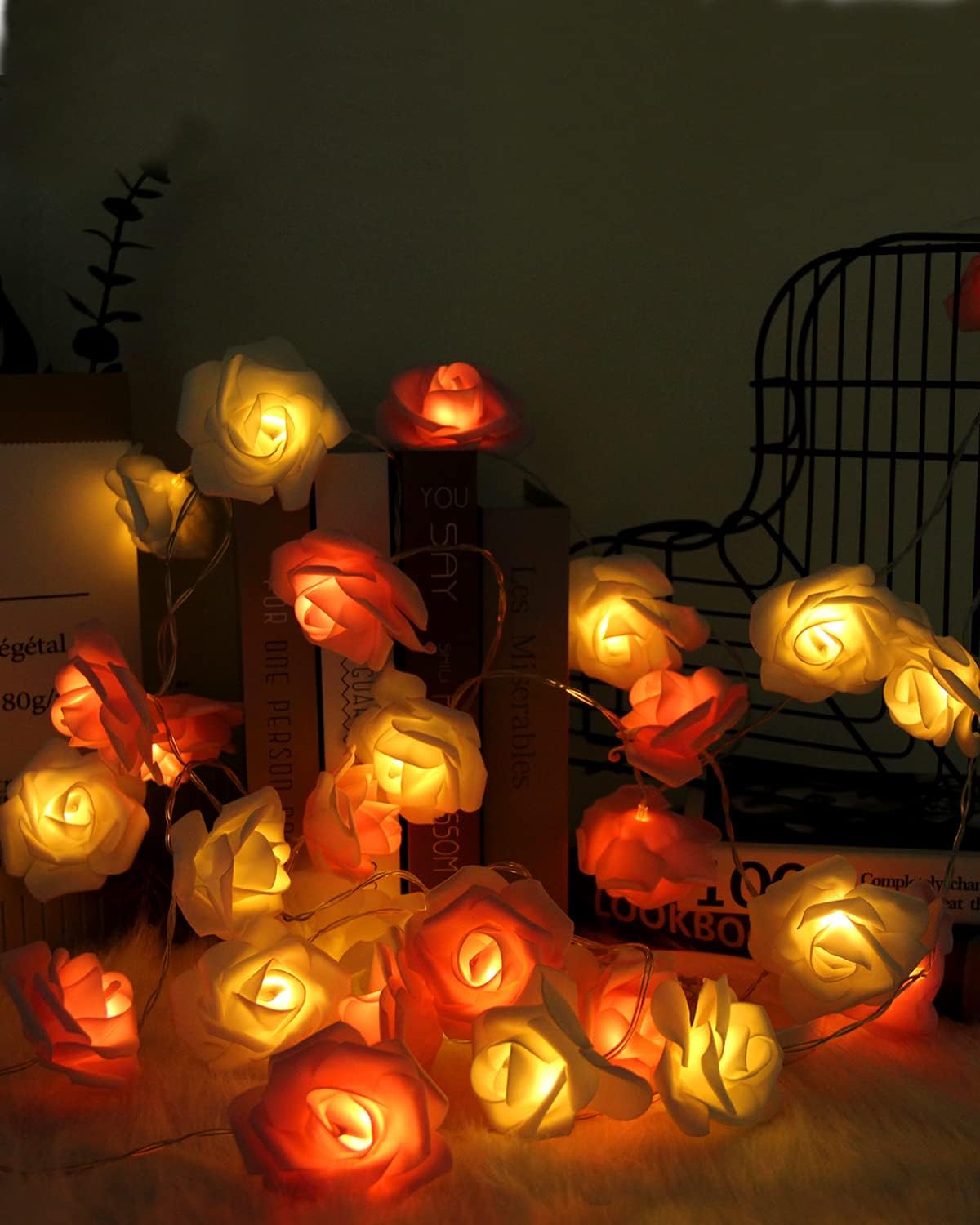 Rose Fairy Lights - Indoor Mood Lighting - Bedroom Decoration - LED Lights - Artificial Flowers - Wedding Decoration - Window Decoration - Valentine's Day Gift - Fairy Lights - Home Accessories - Party Lighting - Pink and White - 1 Piece - Image 7
