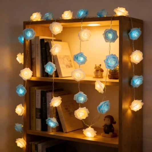 Rose LED Fairy Lights for Bedrooms, Weddings and Party Decor, Decorative Flower String Lighting for Indoor Ambience, White