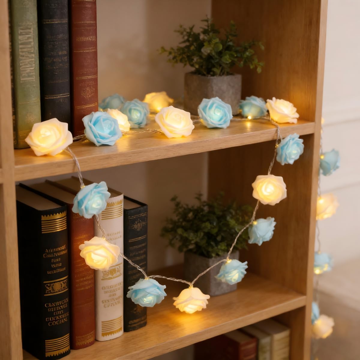 Rose Fairy Lights - Indoor Mood Lighting - Bedroom Decoration - LED Lights - Artificial Flowers - Window Decoration - Home Accessories - Fairy Lights - Wedding Decoration - Party Lighting - Blue and White - 1 Piece - Image 3