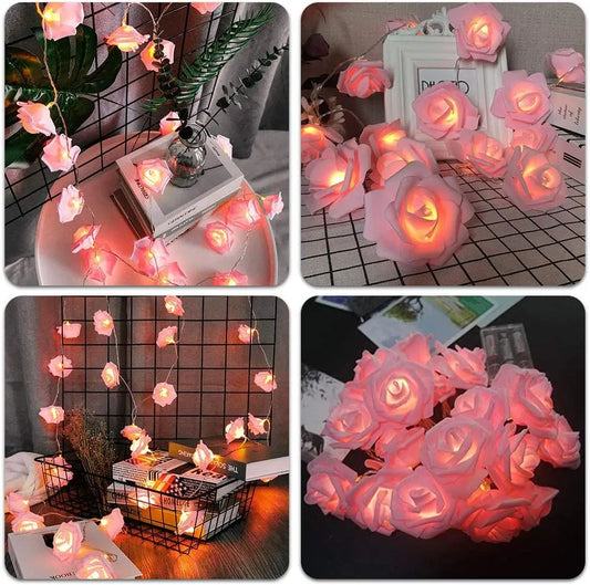 1 Piece Pink Rose LED Fairy Lights for Bedrooms, Weddings and Party Decor, Decorative Flower String Lighting for Indoor Ambience - Image 2
