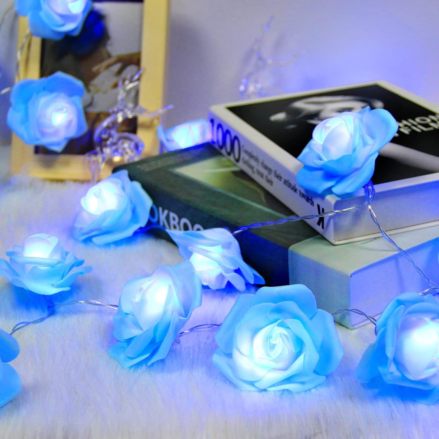 Rose Fairy Lights - Indoor Mood Lighting - Bedroom Decoration - LED Lights - Artificial Flowers - Wedding Decoration - Window Decoration - Valentine's Day Gift - Fairy Lights - Home Accessories - Party Lighting - Blue - 1 Piece - Image 2