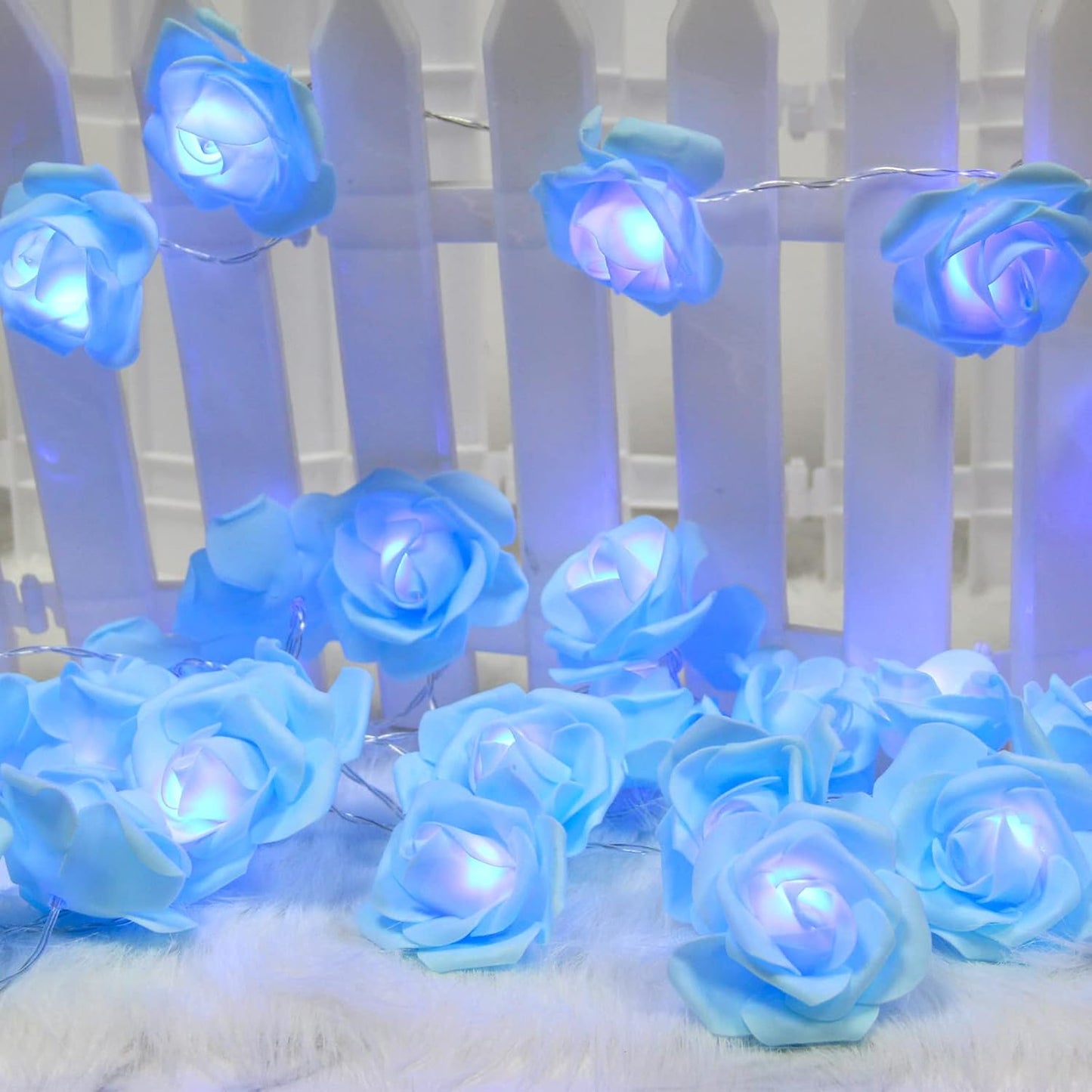 Rose Fairy Lights - Indoor Mood Lighting - Bedroom Decoration - LED Lights - Artificial Flowers - Wedding Decoration - Window Decoration - Valentine's Day Gift - Fairy Lights - Home Accessories - Party Lighting - Blue - 1 Piece - Image 3