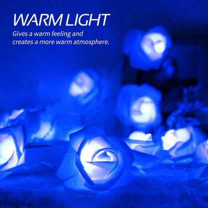 Rose Fairy Lights - Indoor Mood Lighting - Bedroom Decoration - LED Lights - Artificial Flowers - Wedding Decoration - Window Decoration - Valentine's Day Gift - Fairy Lights - Home Accessories - Party Lighting - Blue - 1 Piece - Image 5