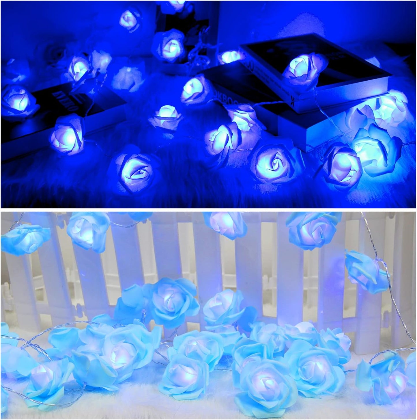 Rose Fairy Lights - Indoor Mood Lighting - Bedroom Decoration - LED Lights - Artificial Flowers - Wedding Decoration - Window Decoration - Valentine's Day Gift - Fairy Lights - Home Accessories - Party Lighting - Blue - 1 Piece - Image 6
