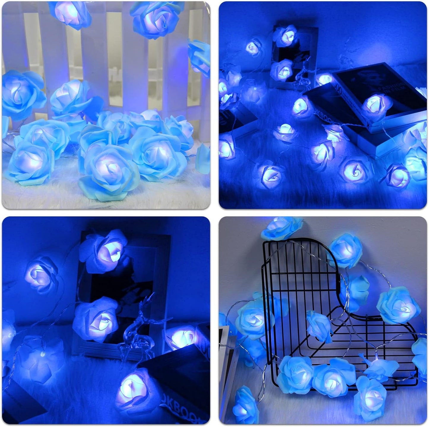 Rose Fairy Lights - Indoor Mood Lighting - Bedroom Decoration - LED Lights - Artificial Flowers - Wedding Decoration - Window Decoration - Valentine's Day Gift - Fairy Lights - Home Accessories - Party Lighting - Blue - 1 Piece - Image 7