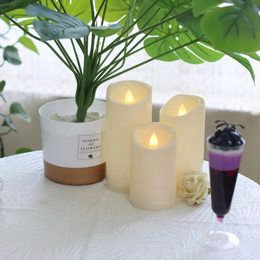 3 Pieces Flameless LED Candles with Moving Flame Effect for Christmas, Table Decor, Living Rooms and Safe Ambient Lighting, White - Image 2