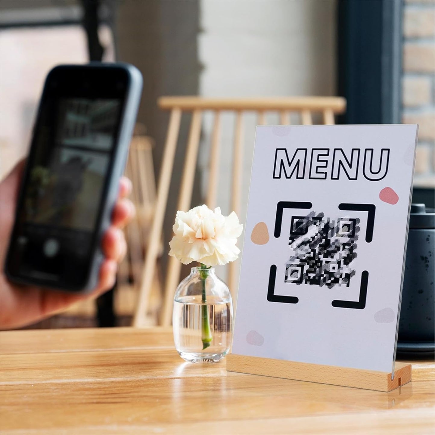 Menu Card Holder A4 - Photo Frame with Wooden Base - Table Stand - Brochure Holder - Acrylic Stand - Hospitality - Office - Wedding Decoration - Information Holder - Double Slot - Straight and Angled - Transparent and Wood - 3 Pieces - Image 6
