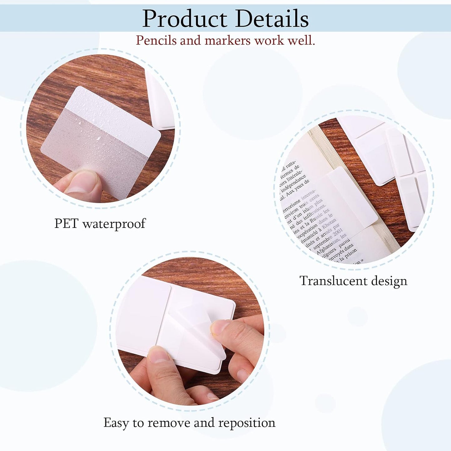 Sticky notes - Page markers - Index tabs - Sticky notes - Bookmarks - Transparent - Tabs - Office supplies - School supplies - Study - Writable - Notebooks - Agenda refill - White - 12 pieces - Image 3