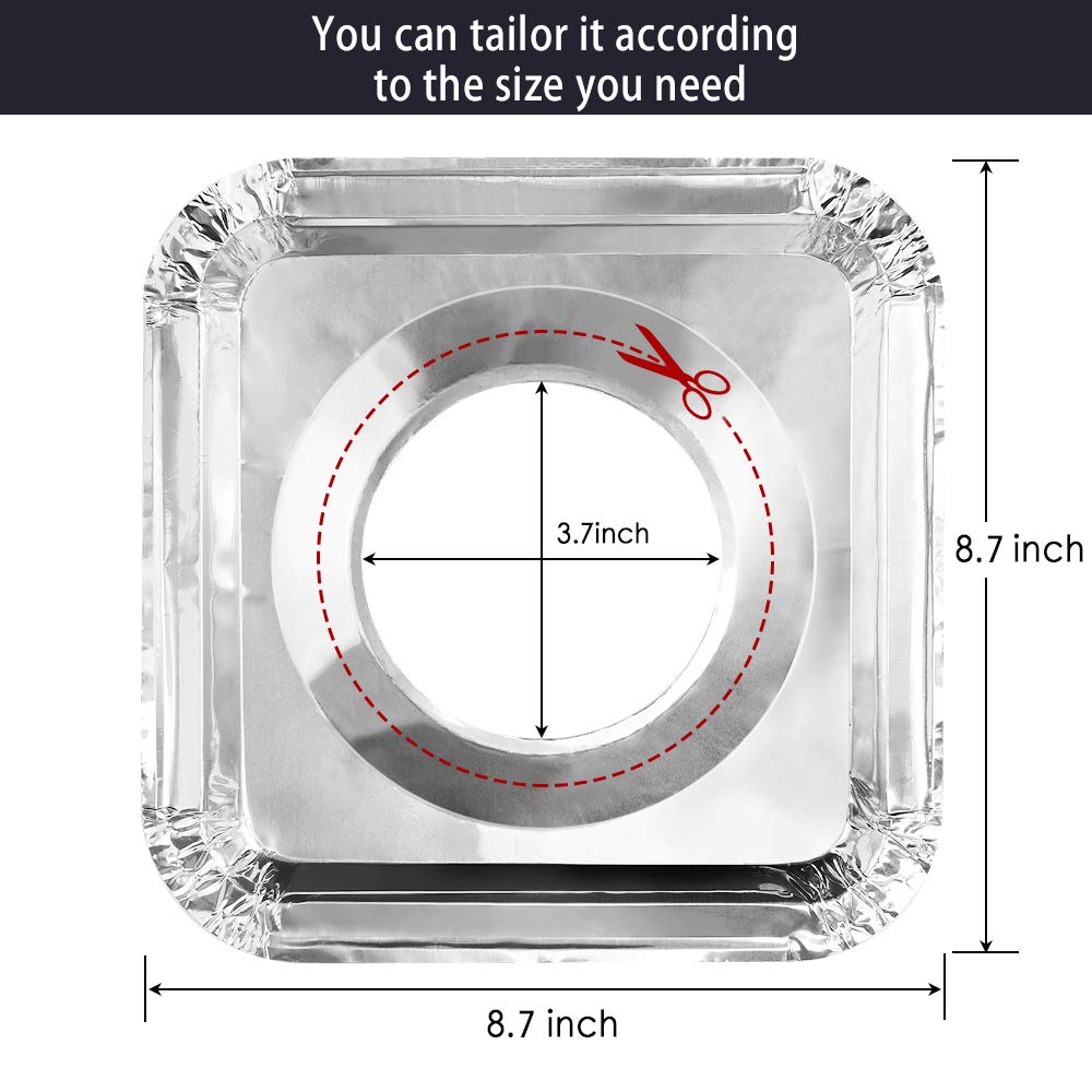 Gas stove protectors - Gas burner protectors - Aluminum foil gas stove - Gas stove foil - Kitchen accessories - Protective film - Extra thick - Universal - Cut to size - Square - Silver - 50 pieces - Image 2