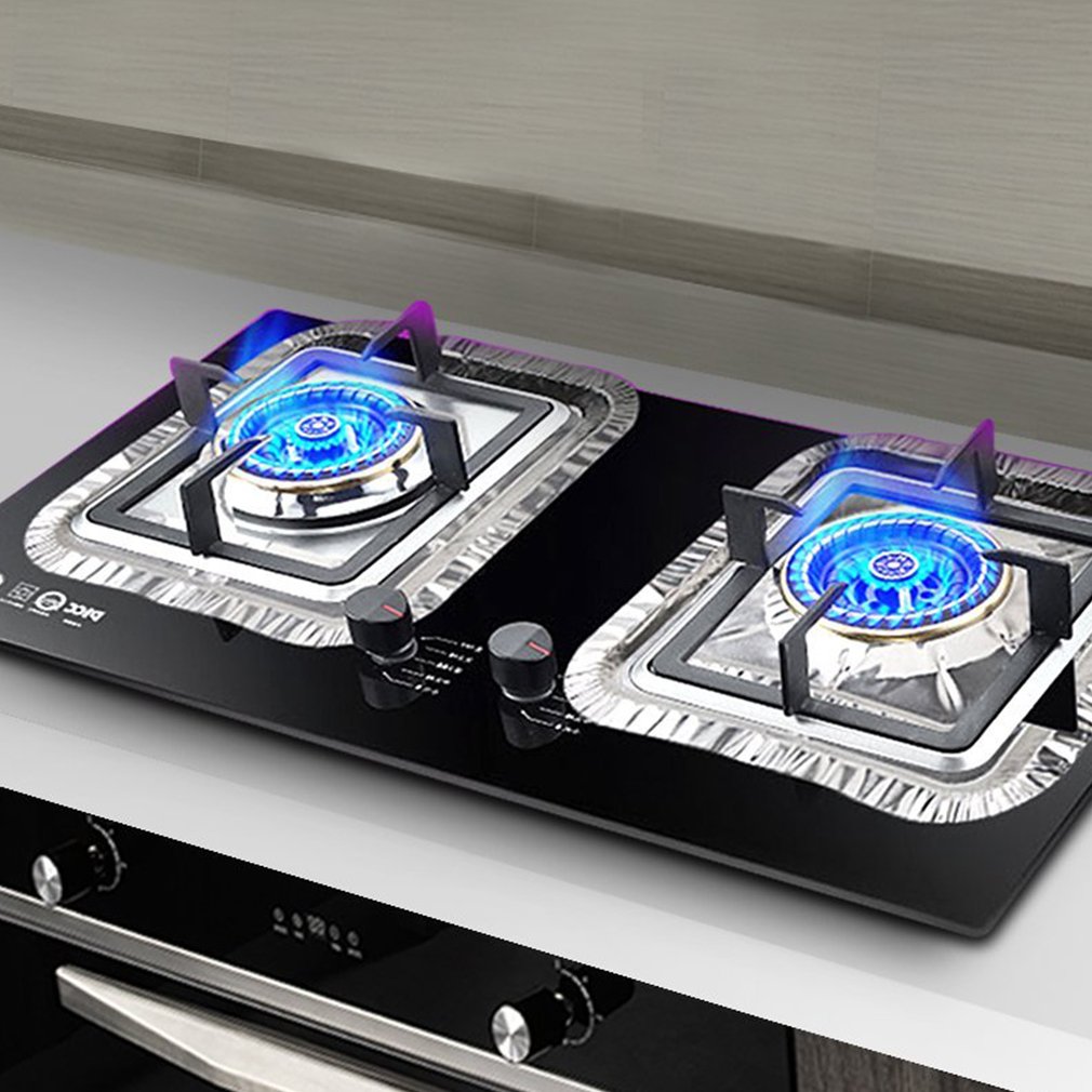 Gas stove protectors - Gas burner protectors - Aluminum foil gas stove - Gas stove foil - Kitchen accessories - Protective film - Extra thick - Universal - Cut to size - Square - Silver - 50 pieces - Image 4