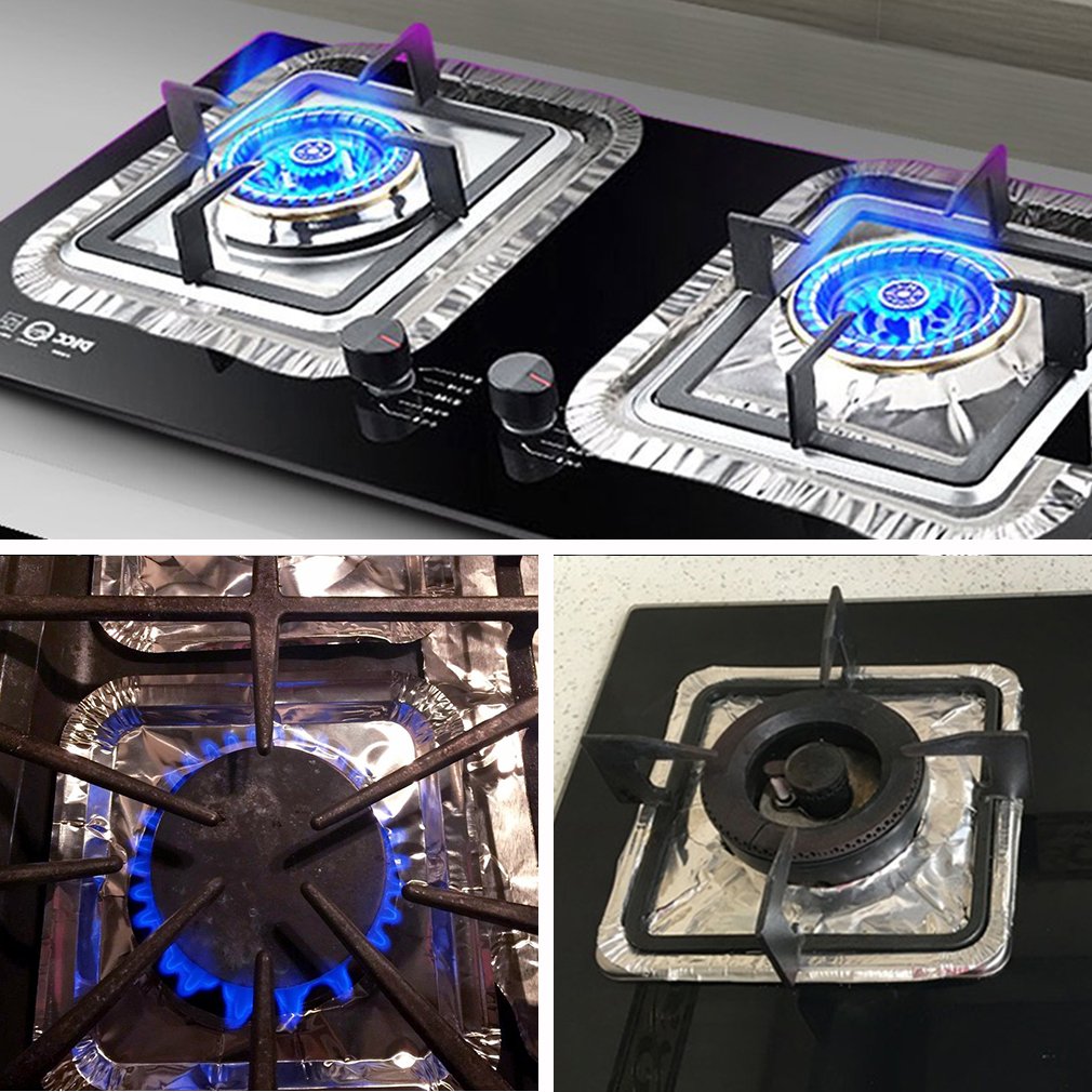 Gas stove protectors - Gas burner protectors - Aluminum foil gas stove - Gas stove foil - Kitchen accessories - Protective film - Extra thick - Universal - Cut to size - Square - Silver - 50 pieces - Image 5