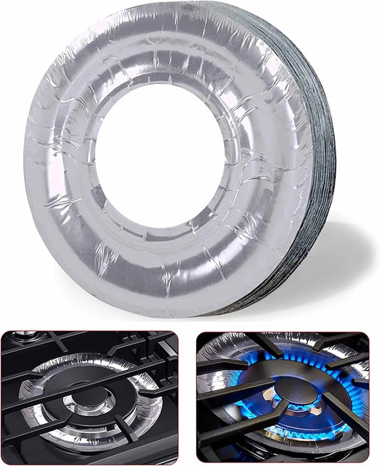 Gas stove protectors - Gas burner protectors - Aluminum foil gas stove - Gas stove foil - Kitchen accessories - Protective film - Extra thick - Universal - Cut to size - Hob protector - Round - Silver - 50 pieces - Image 2